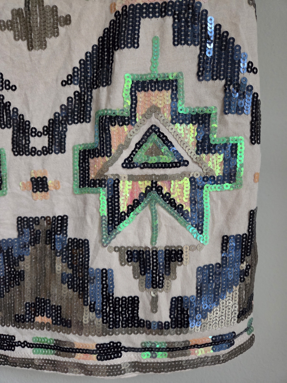 Sequin Aztec Tribal Stretch Mini Skirt Swimwear Coverup XS EUC